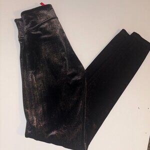 Spanx Velvet Leggings Black Gold Metallic Shine Shimmer High Rise Stretch 20188R